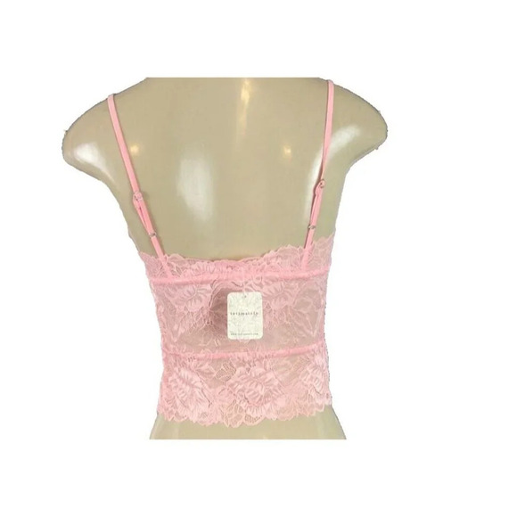 Free People S Pink Lace V-Neck Scallop Trim Adjustable Straps Crop Camisole Top - Picture 4 of 7